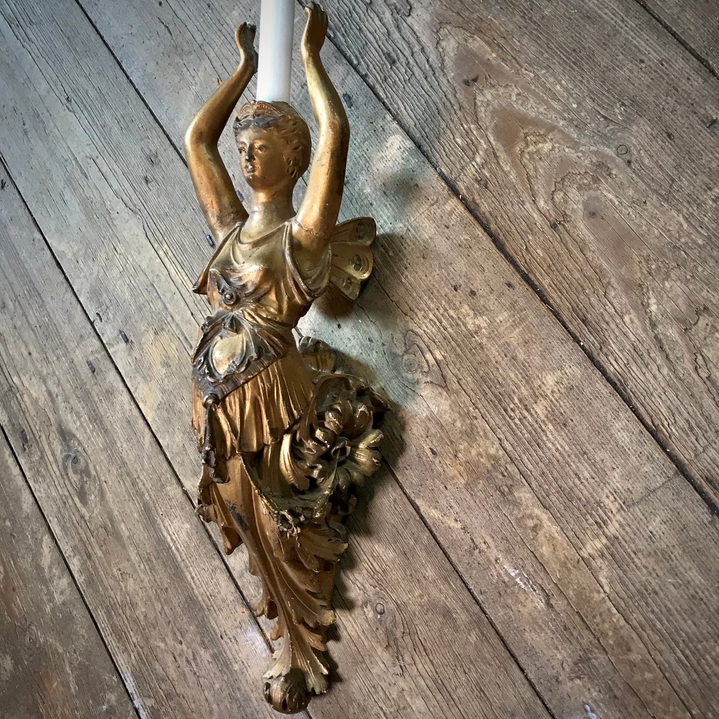 French Art Nouveau Fairy Maiden Candle Sconce c.1890