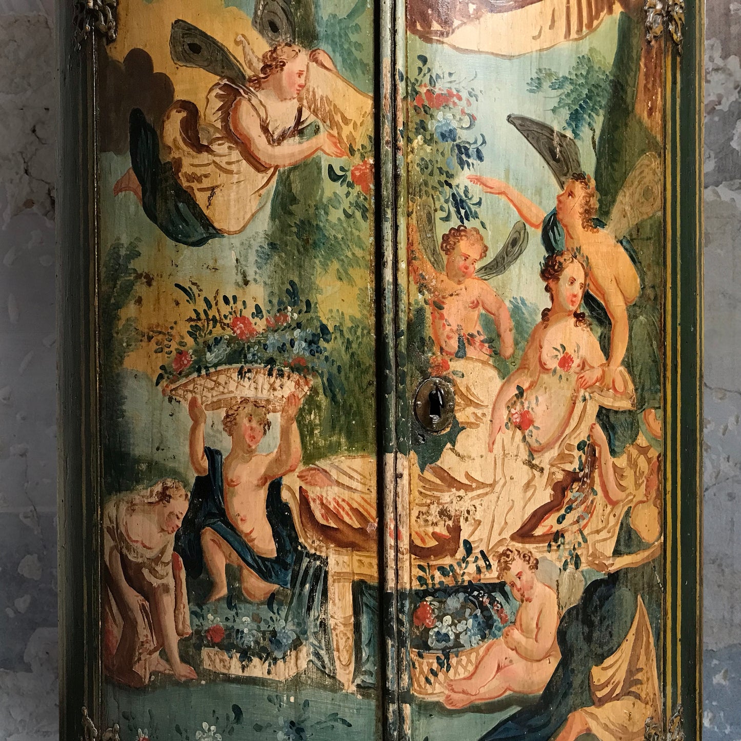 Dutch Polychrome Fruitwood Corner Cupboard c.1760