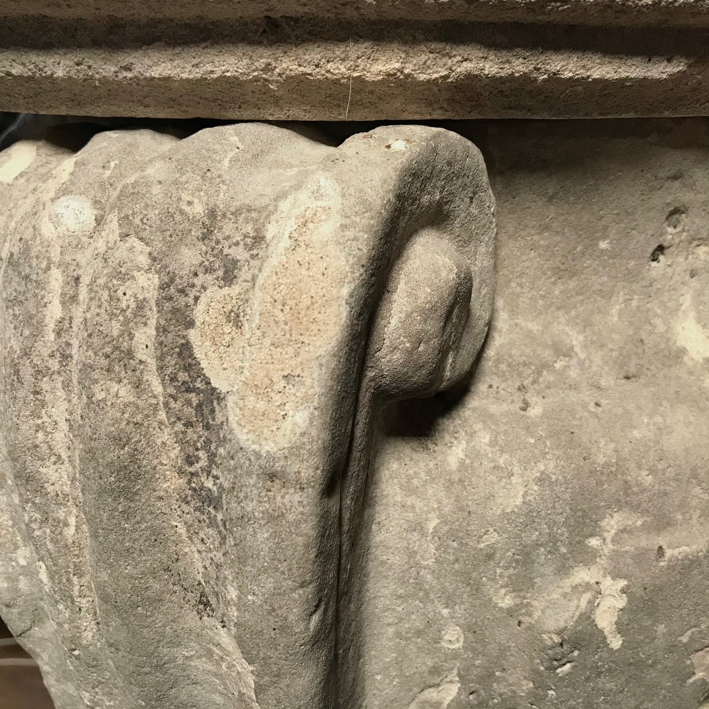 Scrolled French Sectional Carved Stone Pedestal c.1670 & Later