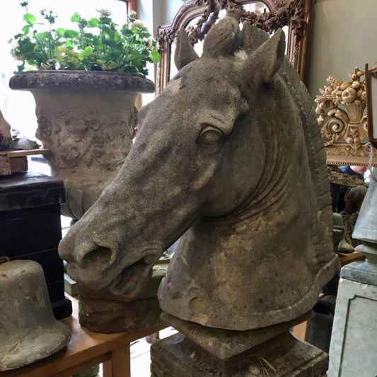 Horse Head Statue on Pedestal