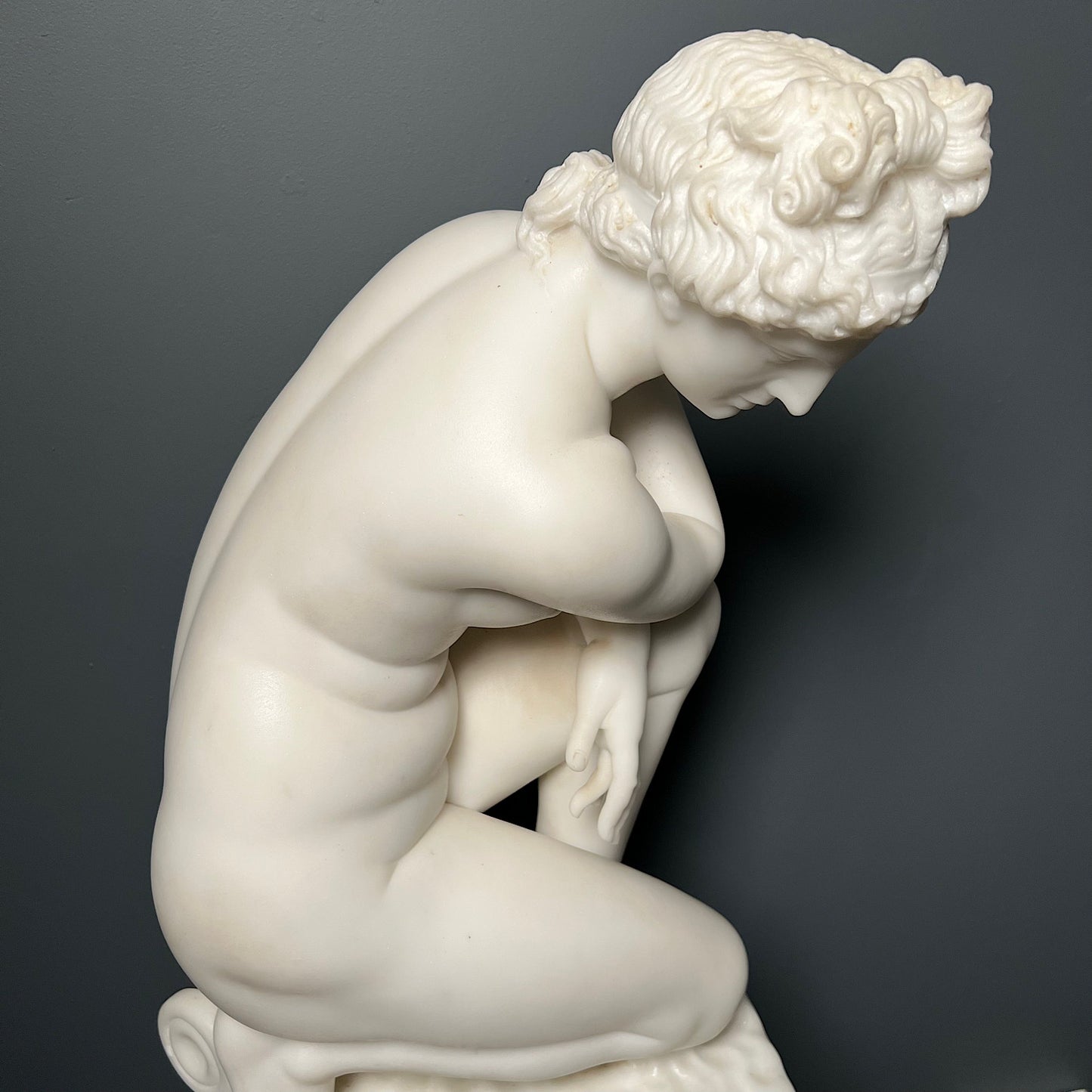 Italian Marble Statue of Crouching Venus 19th Century