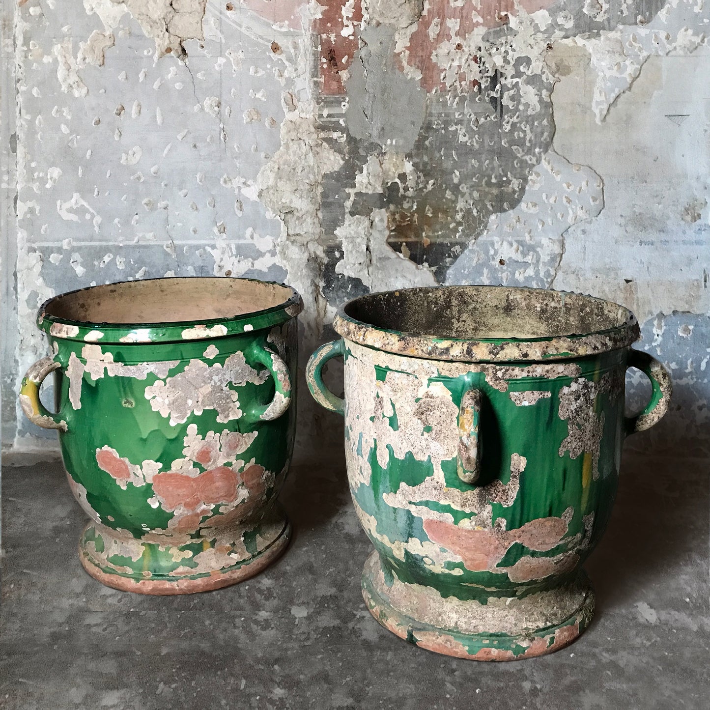 Huge Pair of Green Glazed Castelnaudary Citrus Jardinieres c.1850