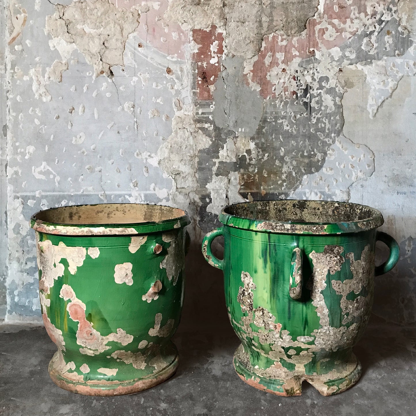 Huge Pair of Green Glazed Castelnaudary Citrus Jardinieres c.1850