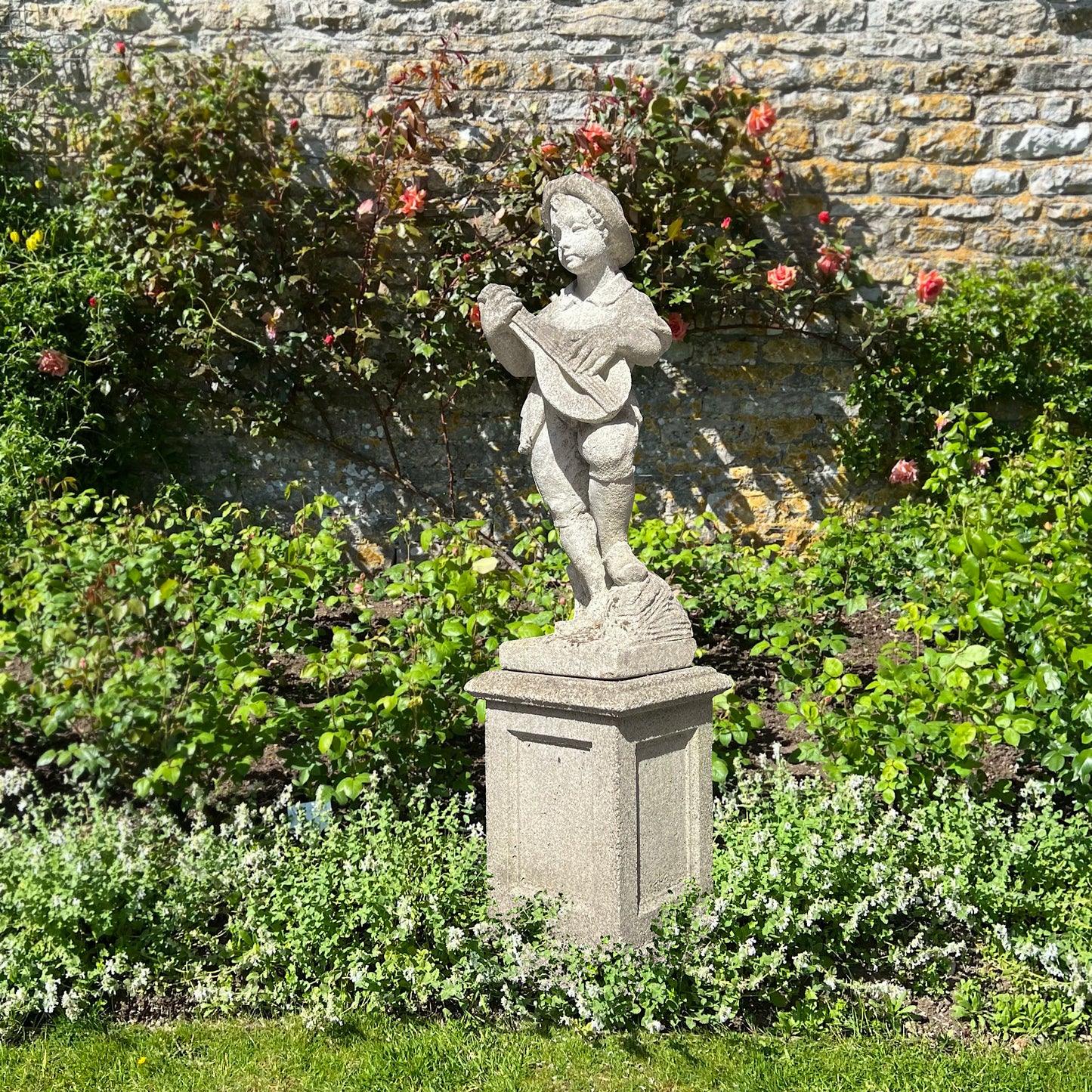 Pietra Di Vicenza Stone Boy with Lute Mid 20th Century