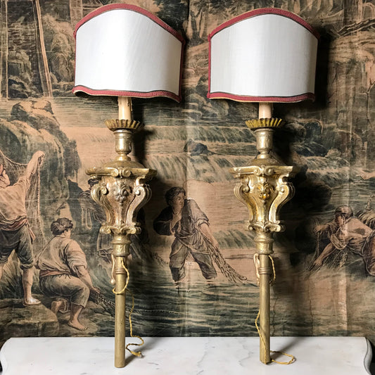 18th Century Italian Gilded Torchère Wall Lights