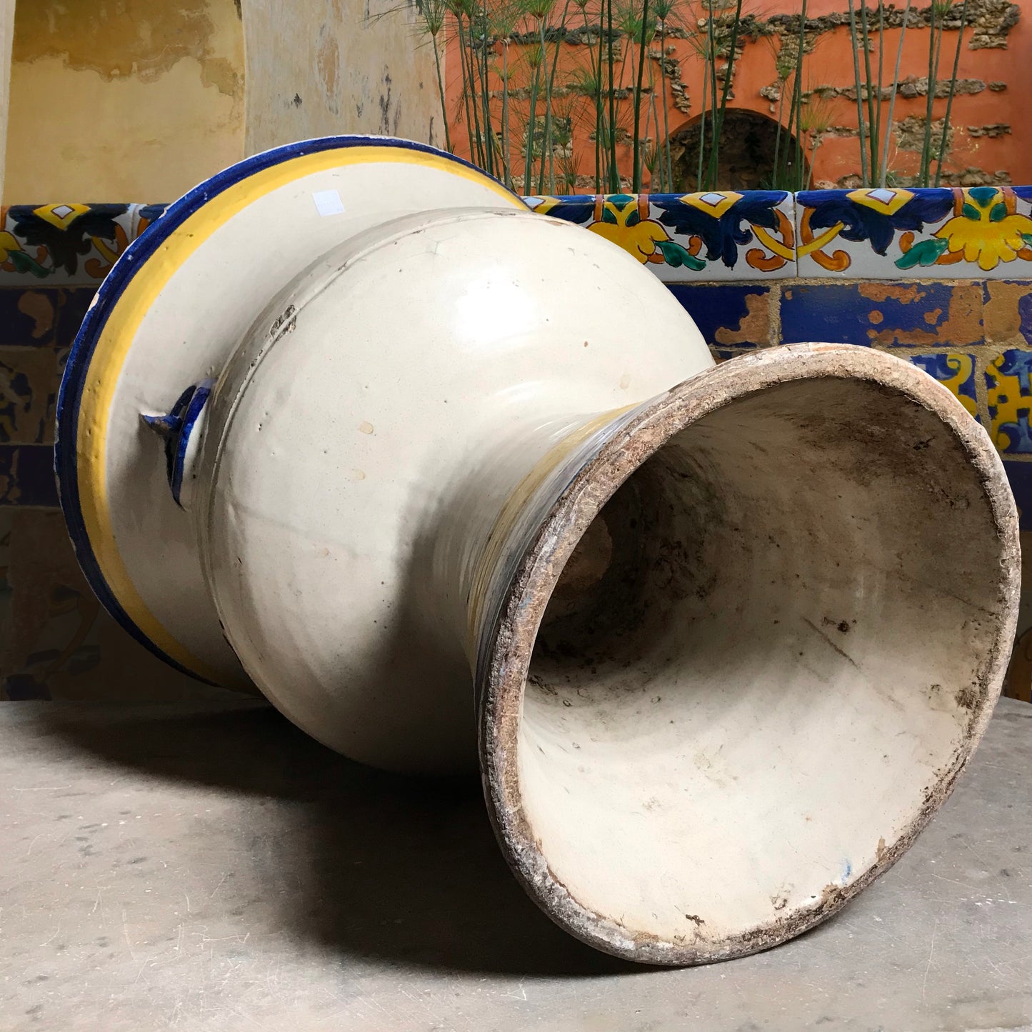 Three 19th Century Faience Spanish Campana Vases from the Real Alcázar de Sevilla (Royal Alcázar Palace of Seville)