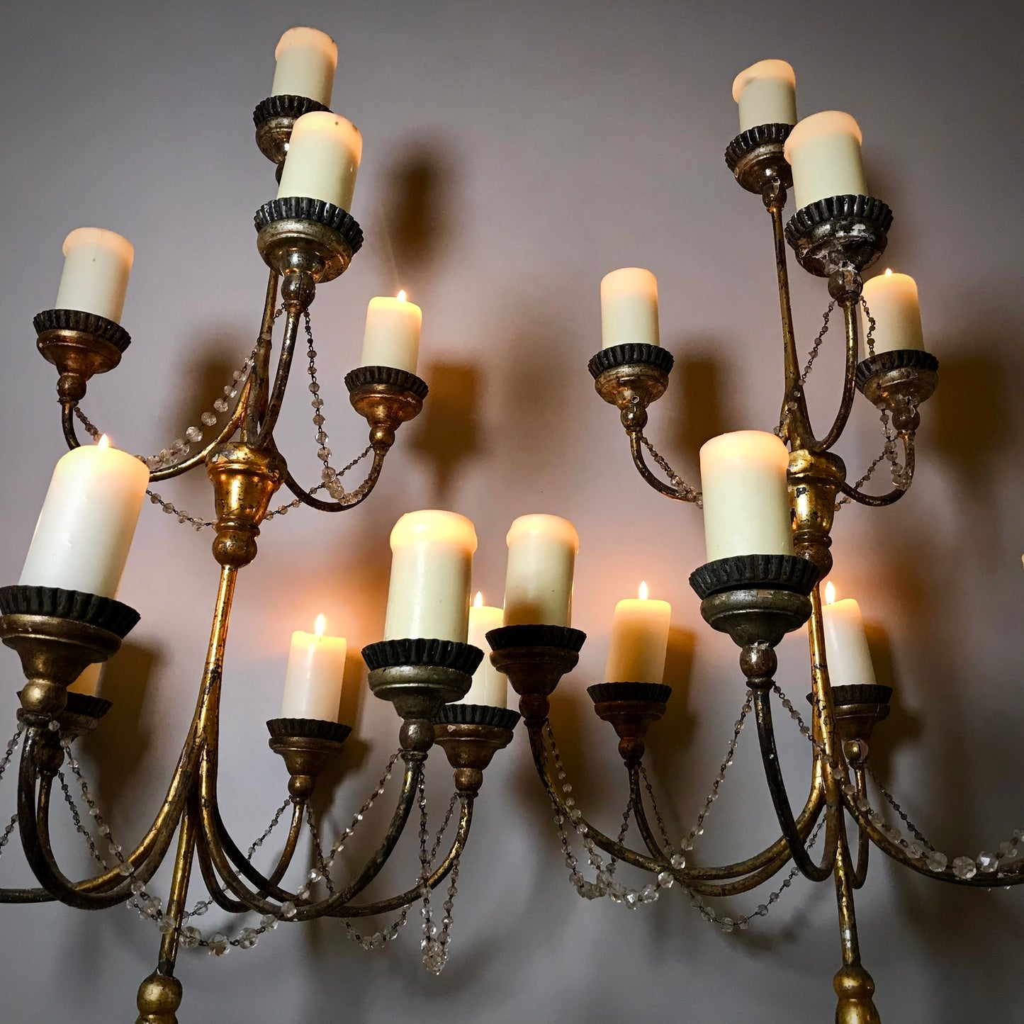 Large Pair of Florentine Terracotta and Gilt Wood Candelabra c.1860