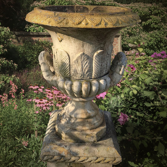 Italian Salt-Glazed Terracotta Urn and Plinth c.1920