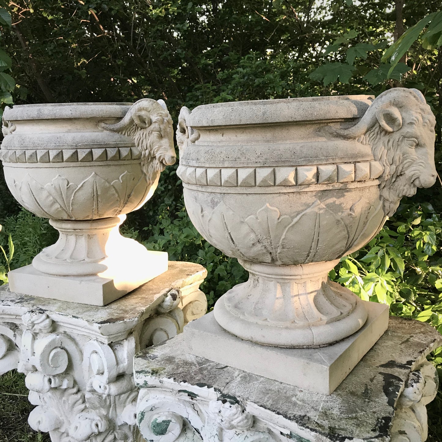 Pair of Rams Head Classical Urns