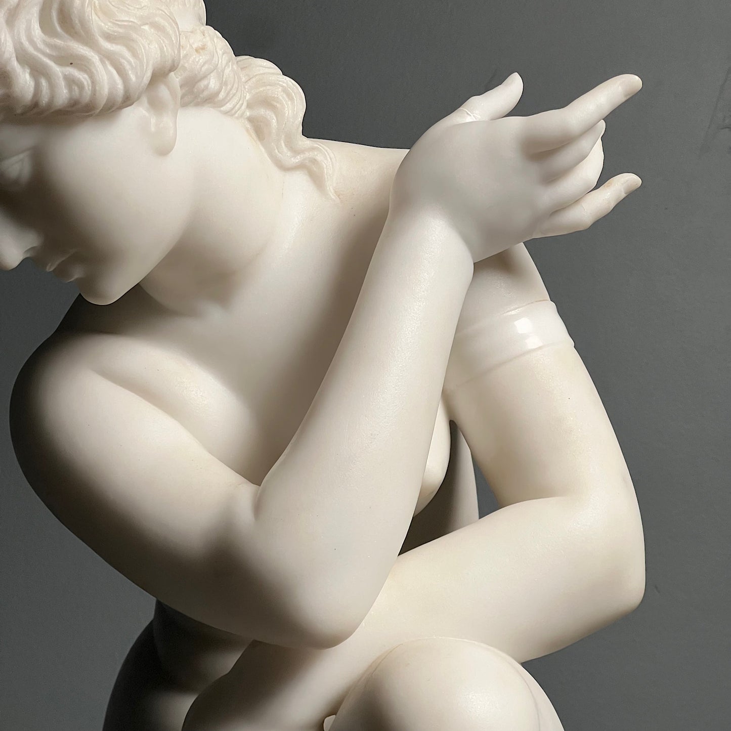 Italian Marble Statue of Crouching Venus 19th Century