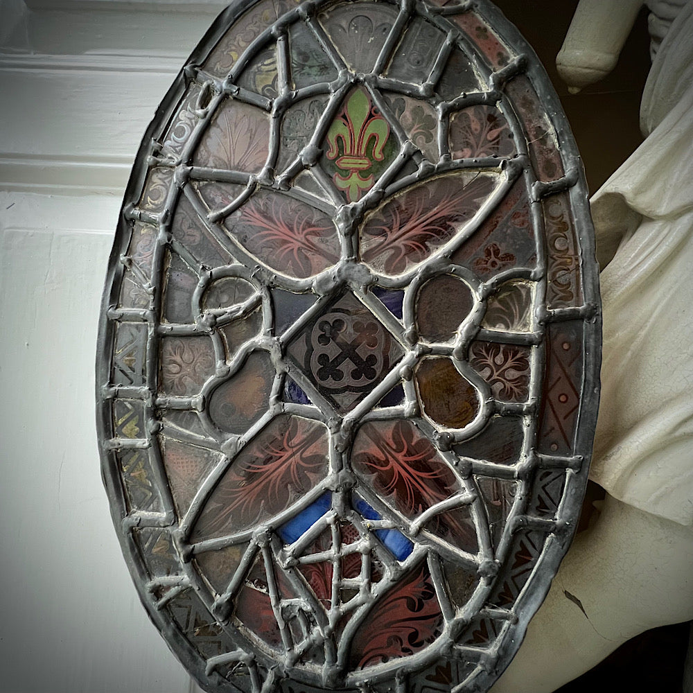18th Century Medieval Stained Glass Window Roundel