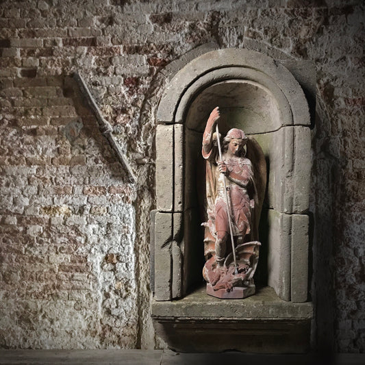 Flemish Terracotta Sculpture of Archangel Michael and Niche