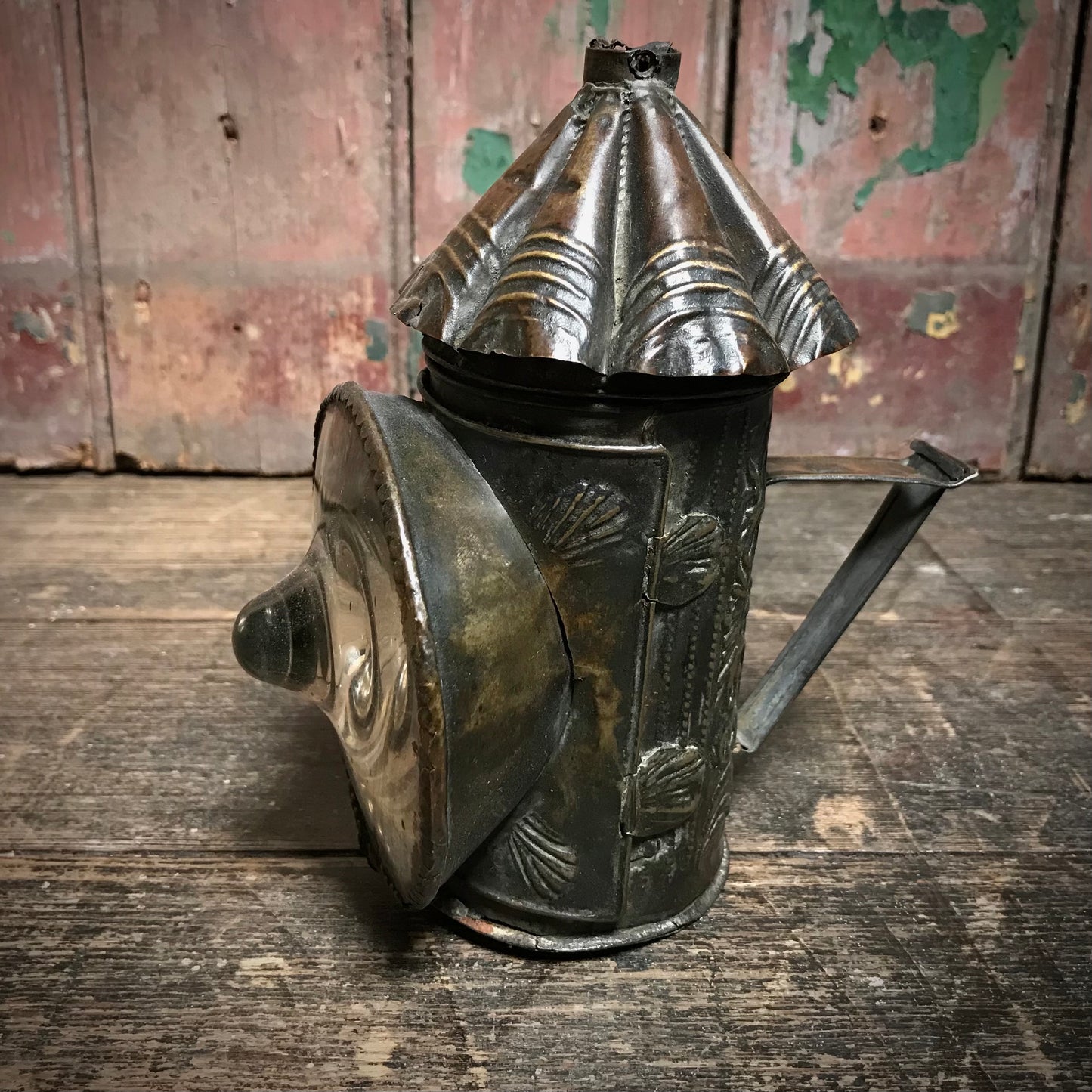 North European Repoussé Brass Candle Lantern c.1750