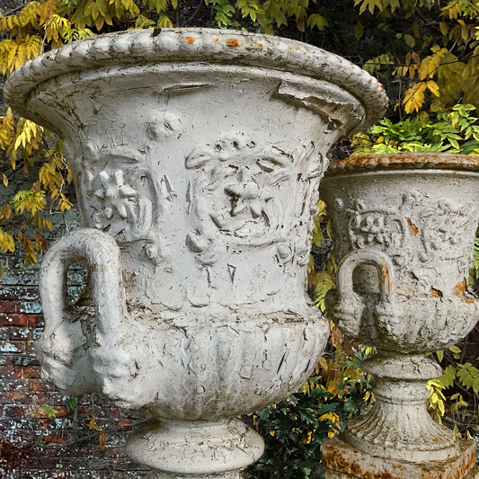 A Pair of Cast Iron Campana Urns with Plinths c.1870s