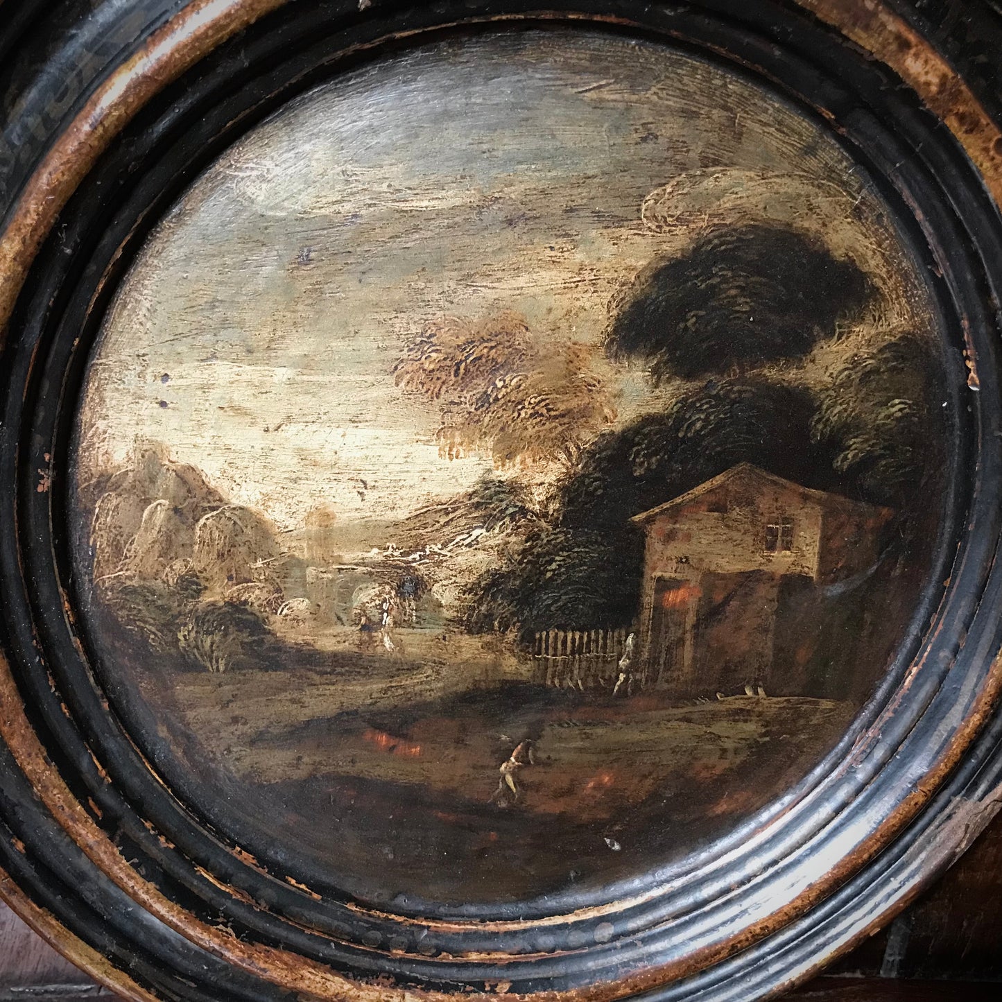 A Pair of Italian School Ebonised Tondos c.1740