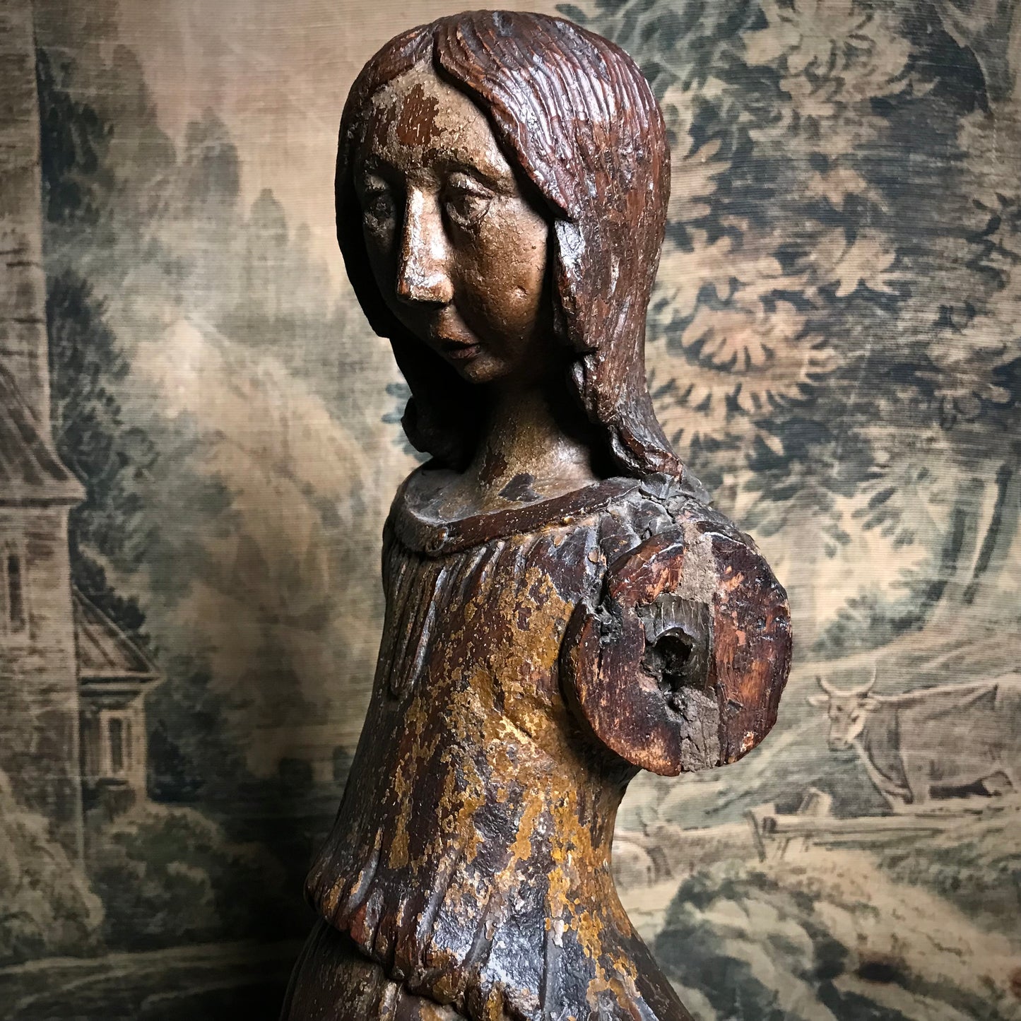 Medieval Carved Polychromed Angel c.1450