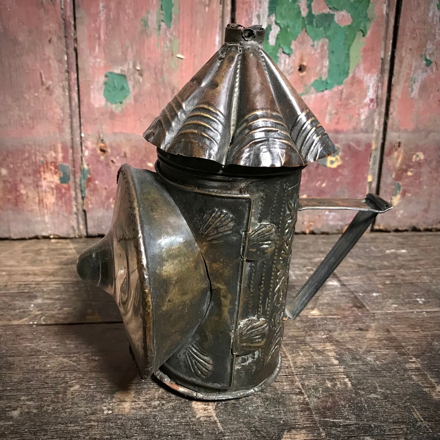 North European Repoussé Brass Candle Lantern c.1750