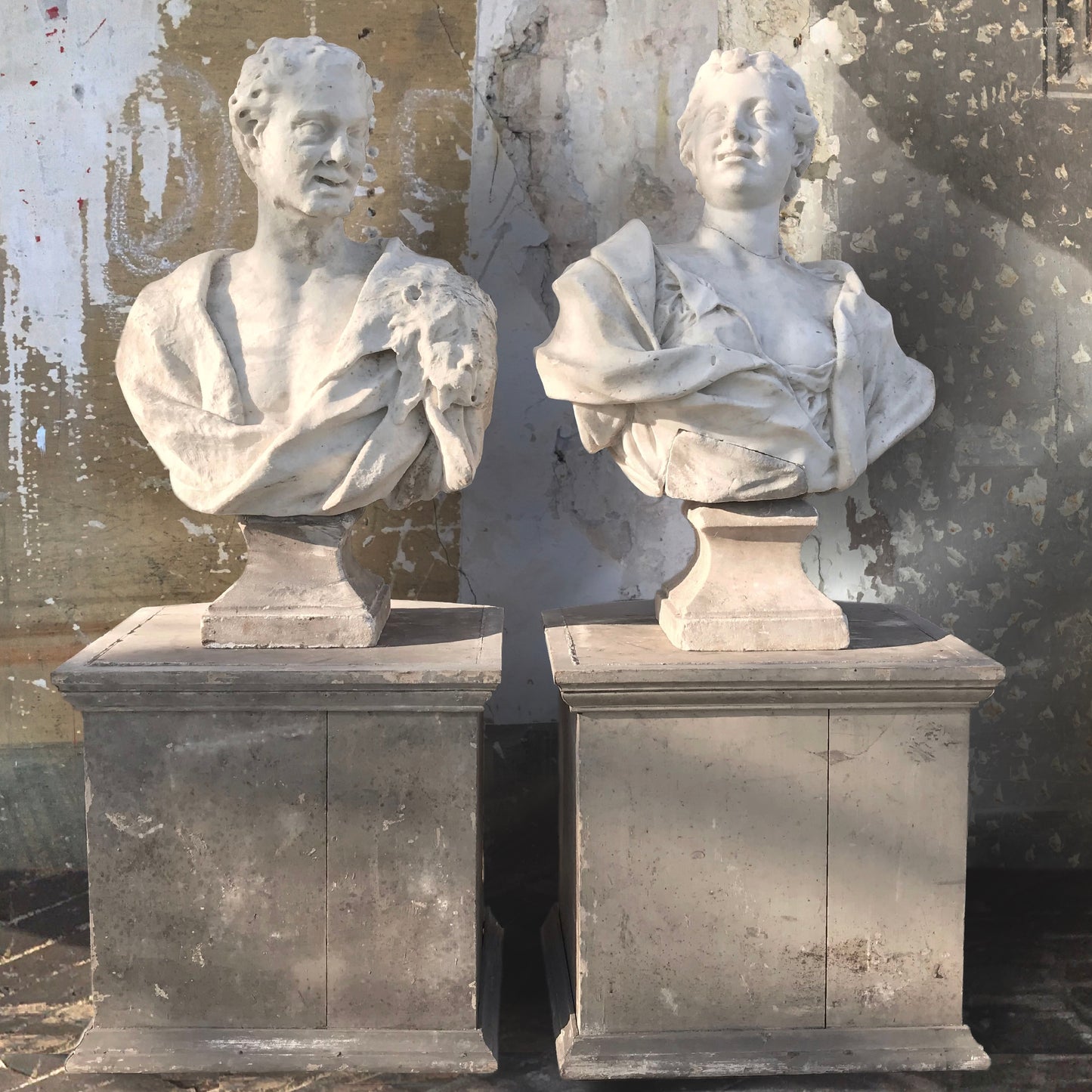 17th Century Italian Marble Busts of Pan and Syrinx