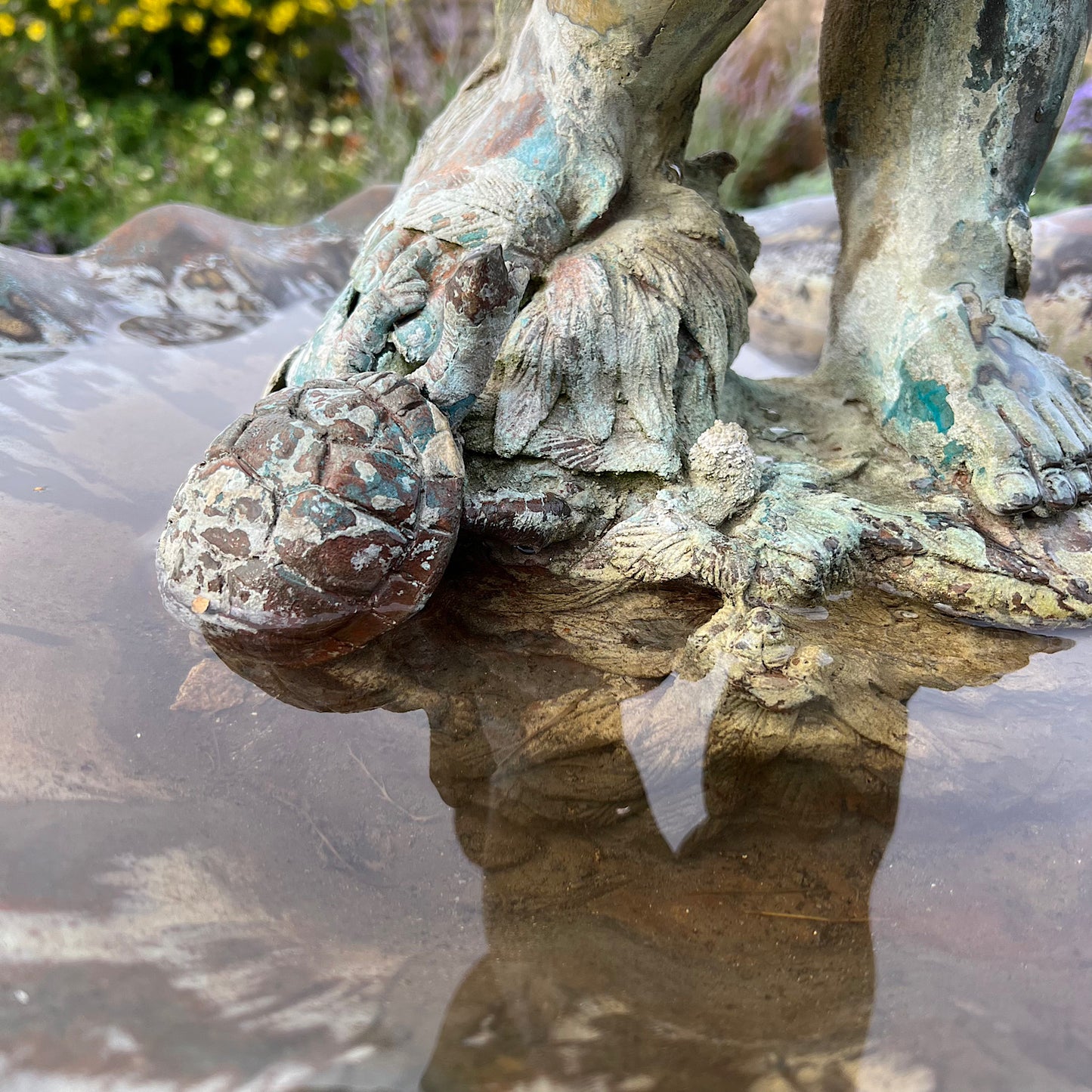 French Bronze Boy Holding Carp Fountain