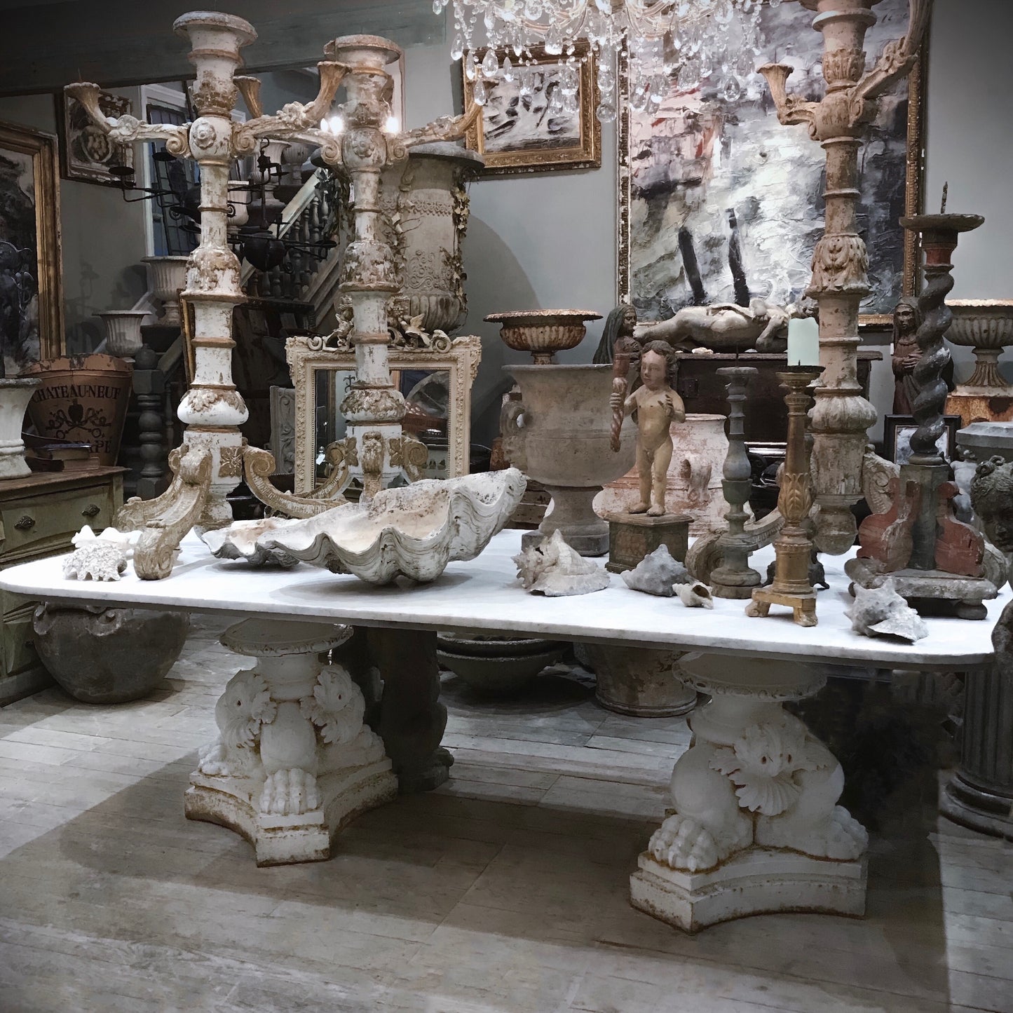 Cast Iron Lions Paw and Acanthus Leaf Carrara Marble Dining Table