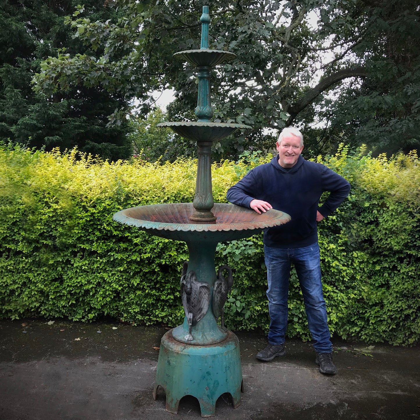 Three Tiered Cast Iron Swan Fountain