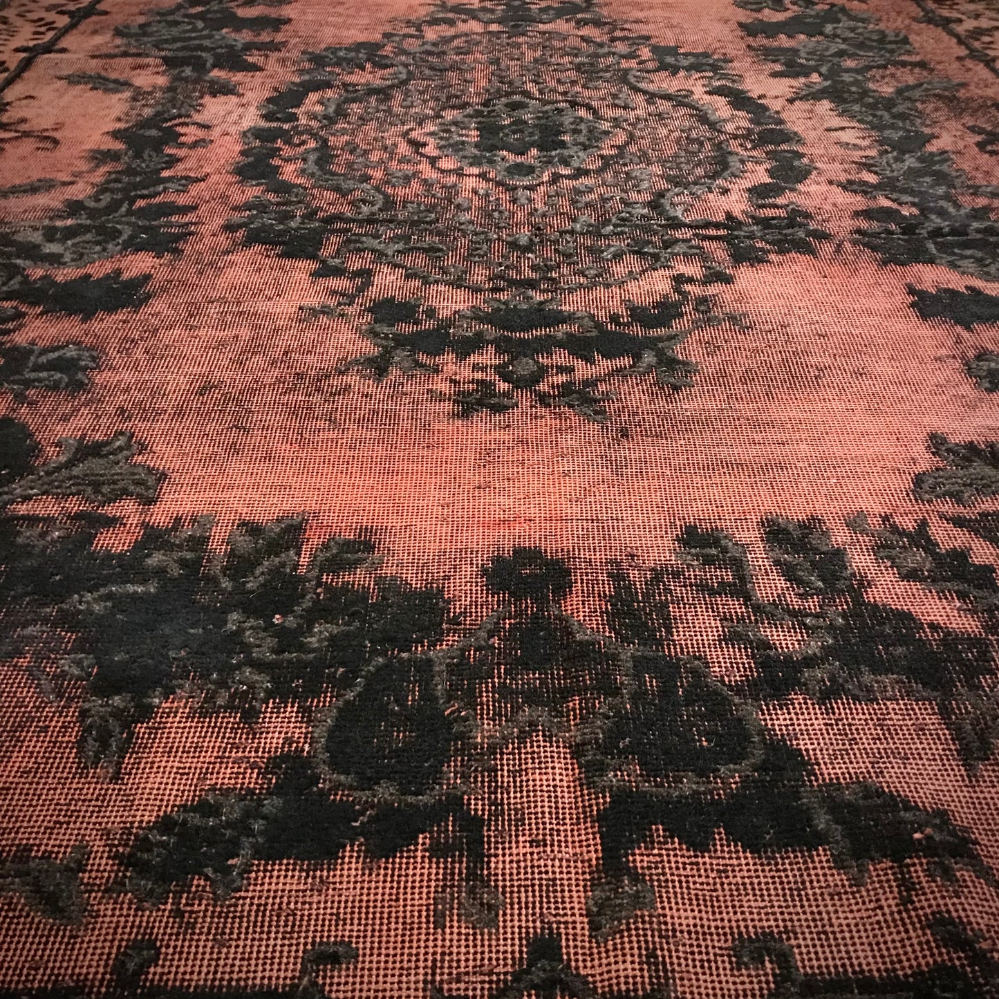 Antique Artisan Re-Worked Turkish Carpet Black & Peach
