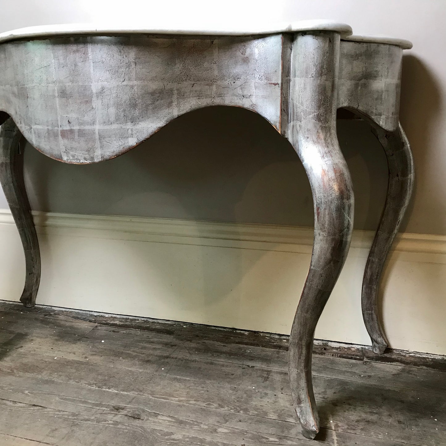 Silver-leafed Carrara Marble topped Spanish Console c.1820