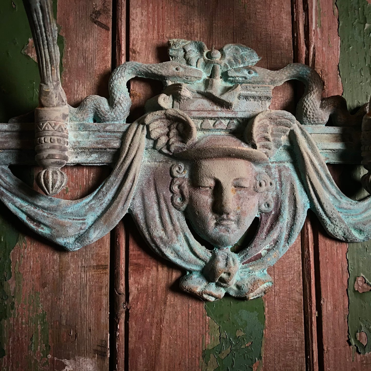 French Verdigris Bronze Mercury Wall Sconces Pair II