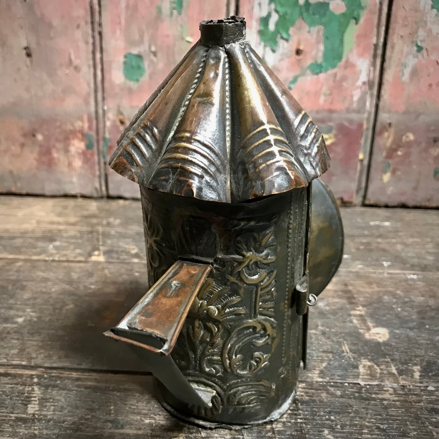 North European Repoussé Brass Candle Lantern c.1750