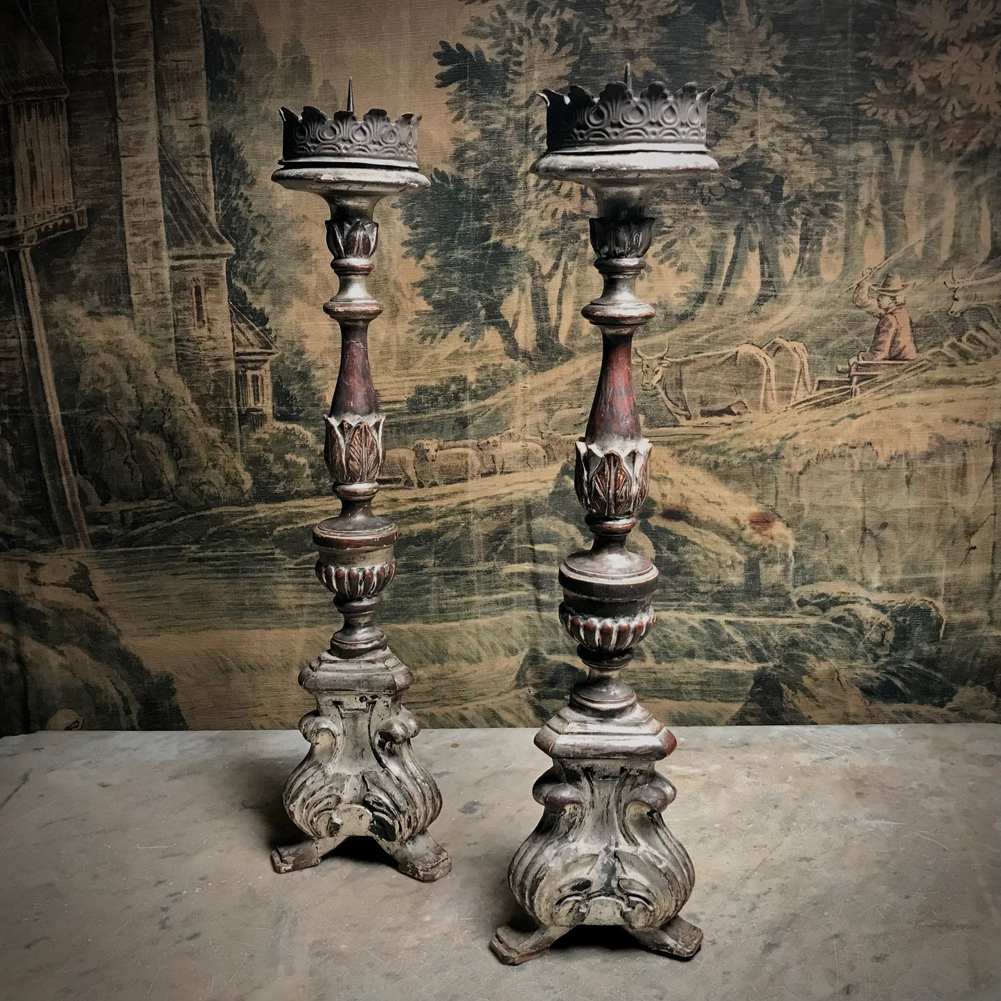 Pair of Venetian Baroque Silver Gilded Candlesticks c.1760