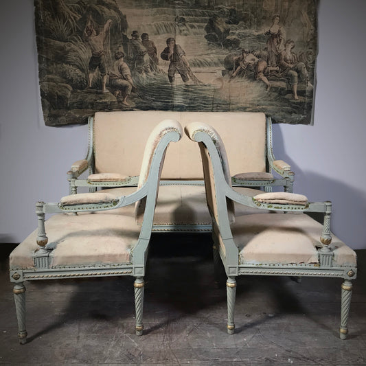 Eau De Nil French Scroll-Back Salon Suite c.1850s