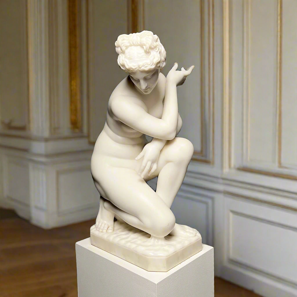 Italian Marble Statue of Crouching Venus 19th Century