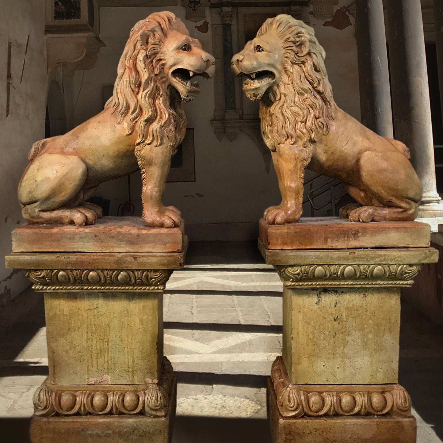 French Terracotta Lion Sculptures by Mandeville-Combeleran 1880-1905