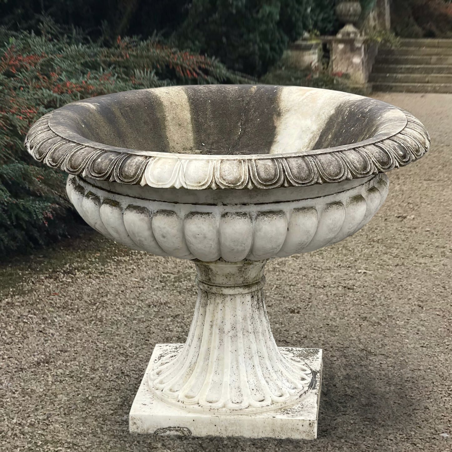 A Pair of Monolithic Carrara Marble Urns Mid 20th Century