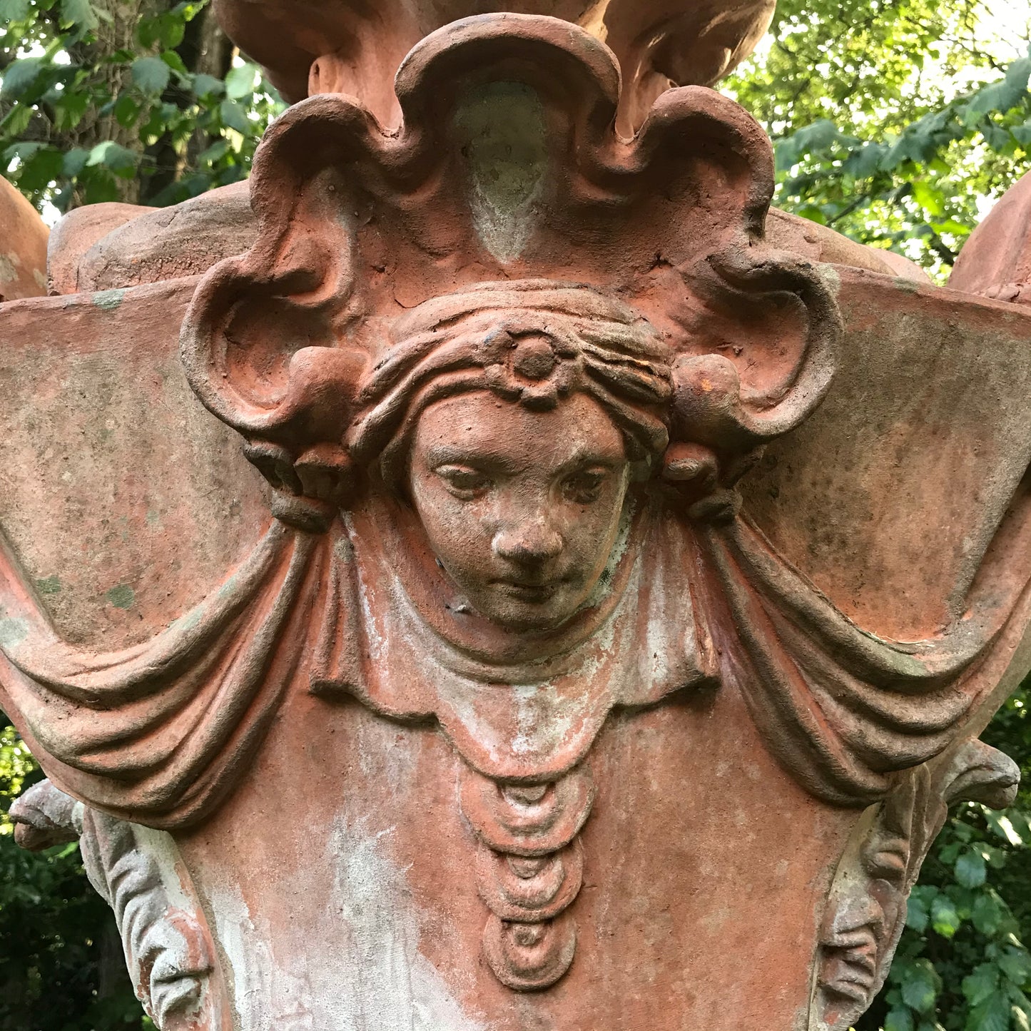 Allegorical Italian Terracotta Urn and Plinth
