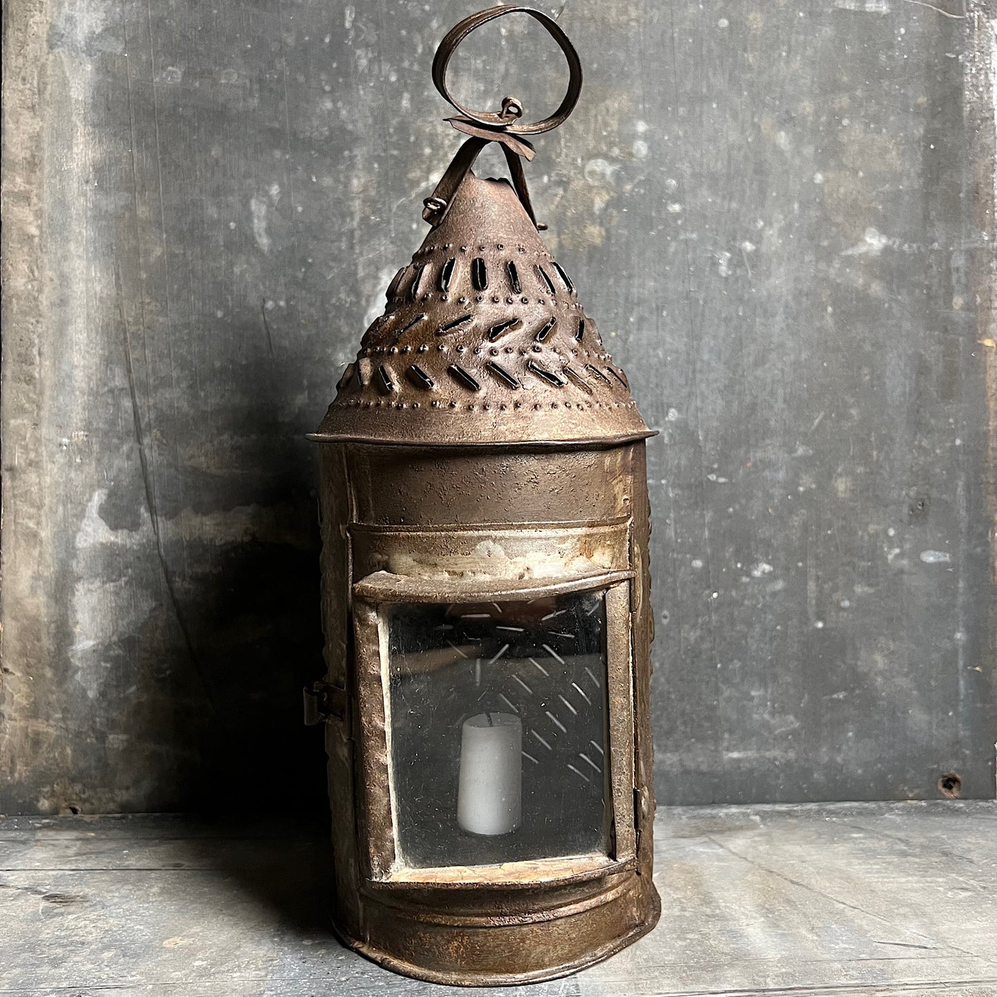 18th Century Iron Pendant Lantern Lg