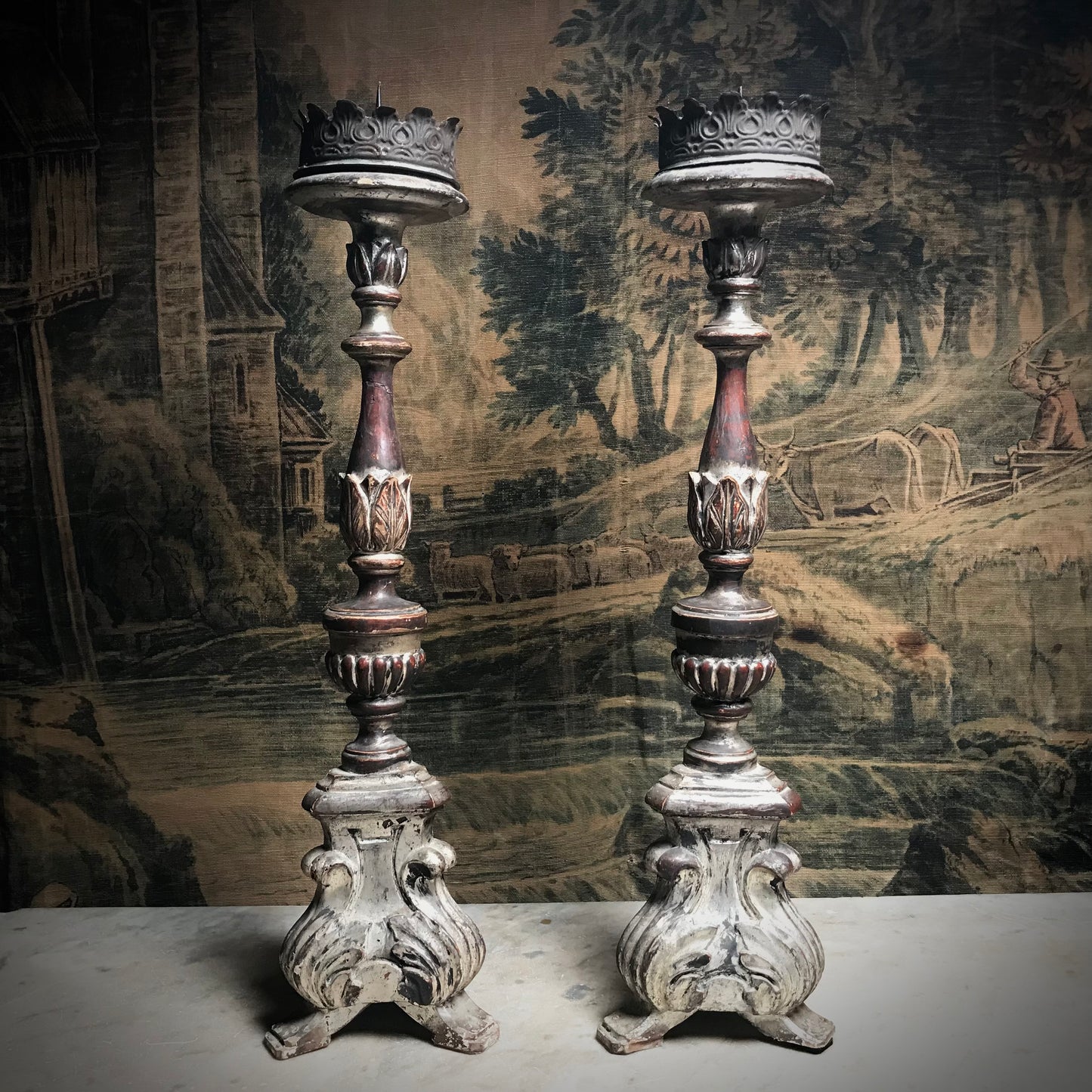 Pair of Venetian Baroque Silver Gilded Candlesticks c.1760