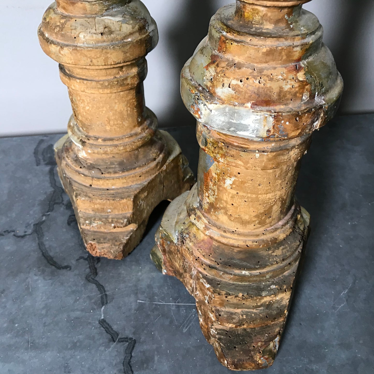 Pair of Italian Silver-Leaf Mecca Altar Pricket Candlesticks c.1750