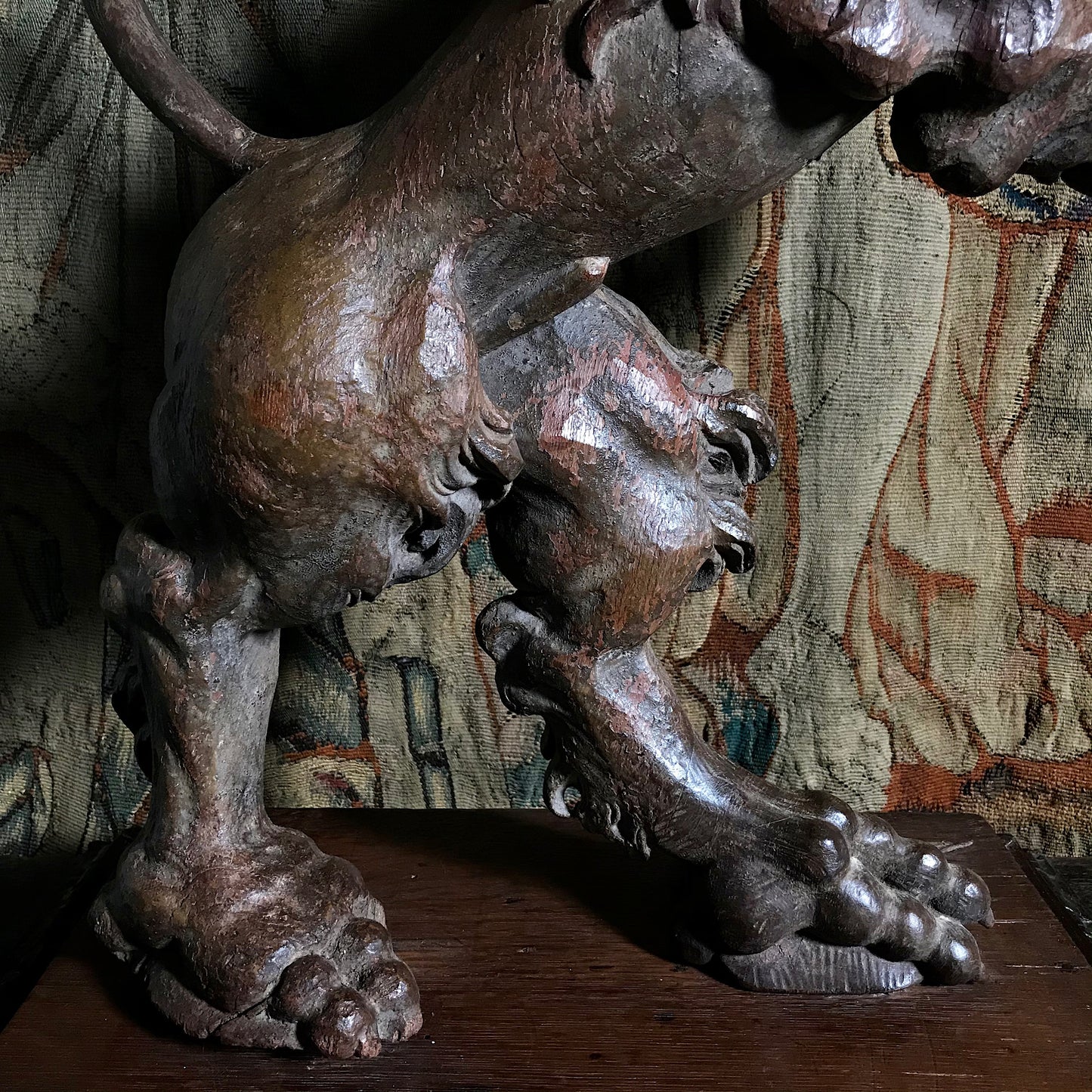 Carved Oak Heraldic Rampant Lion c.1620