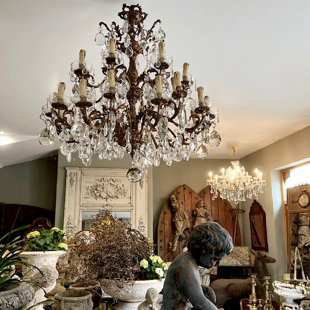 Huge Italian Bronze and Crystal Chandelier c.1890