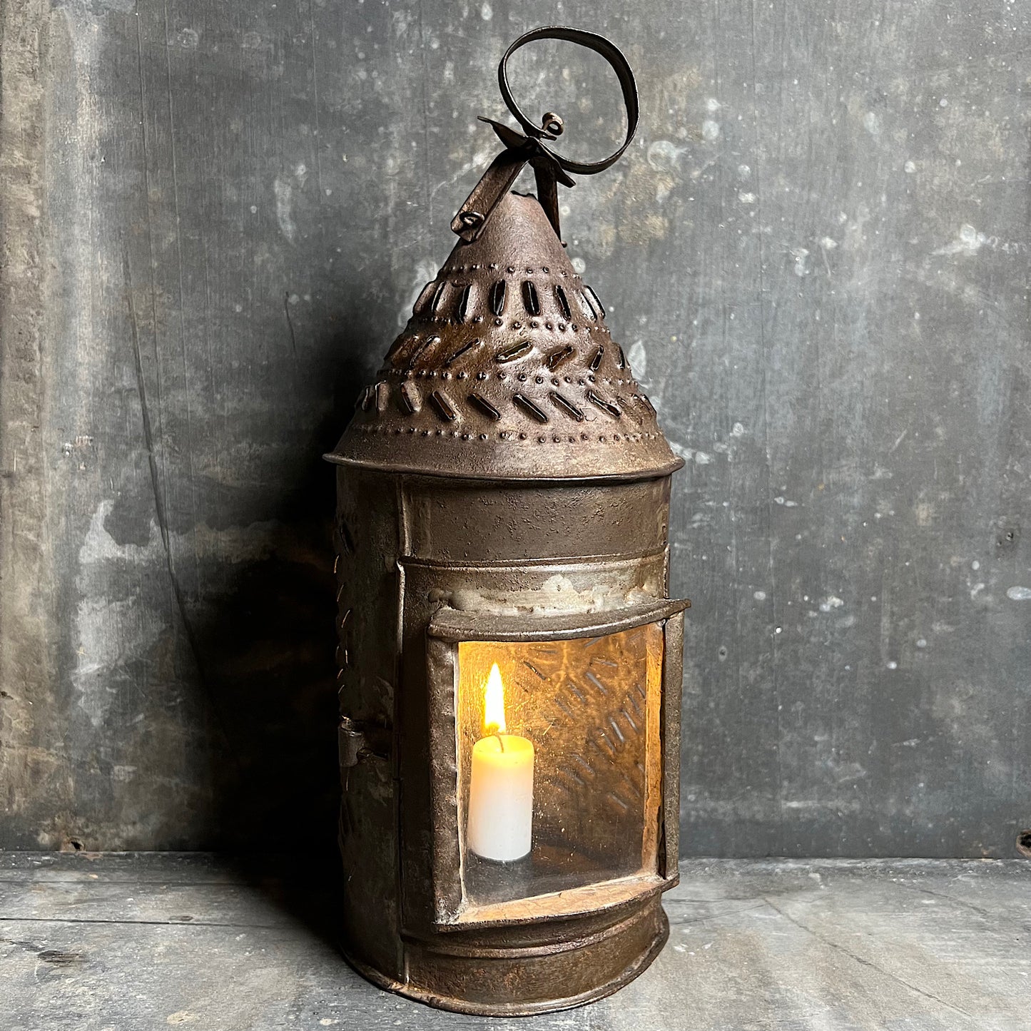 18th Century Iron Pendant Lantern Lg
