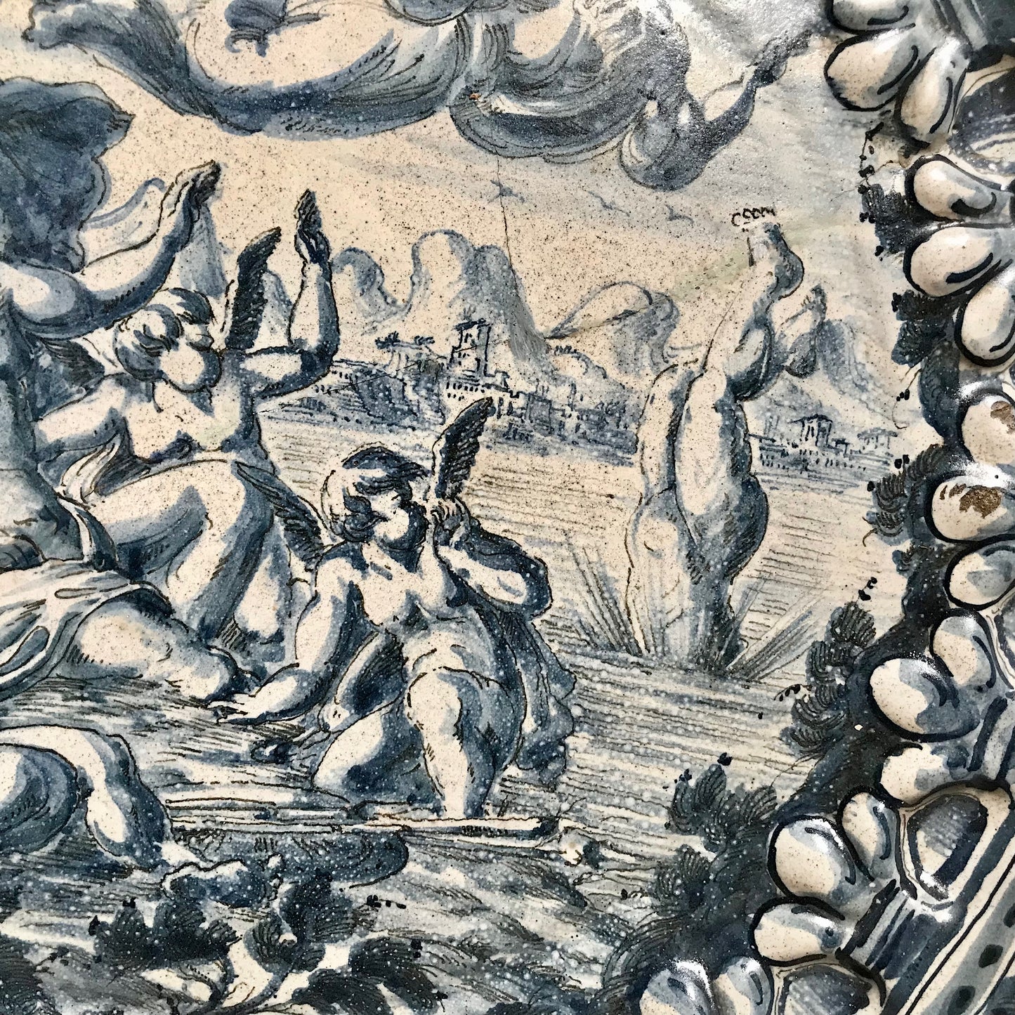 Rare Huge Savona Liguria Maiolica Charger attributed to Giovanni Antonio Guidobono c.1660-1680.