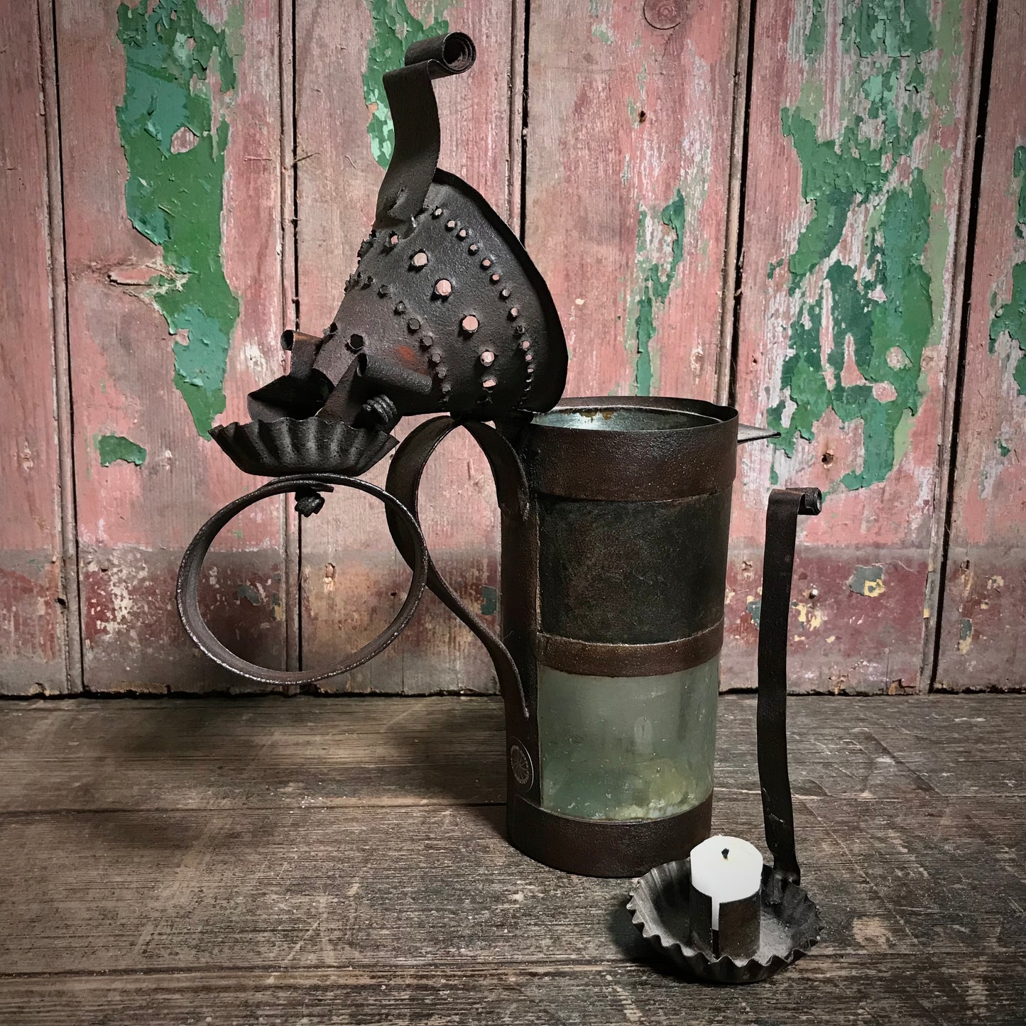 An 18th Century Pierced Sheet Iron Pendant “Tumbler” Lantern
