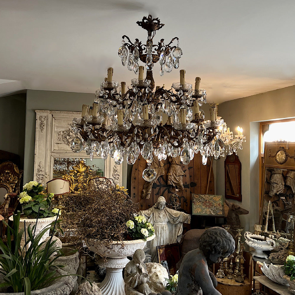 Huge Italian Bronze and Crystal Chandelier c.1890