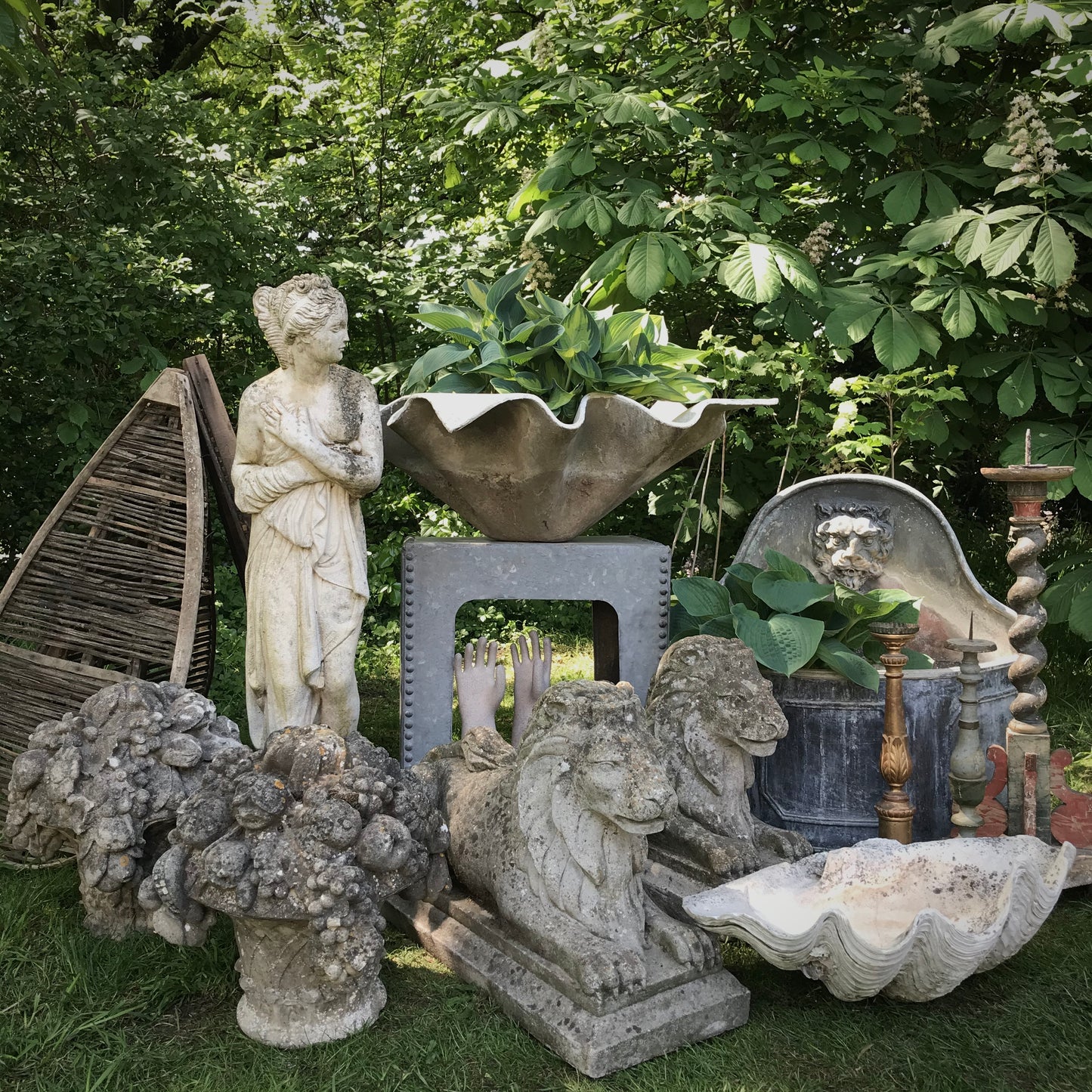 Pair of Naturalistic Stone Composite Baskets of Fruit