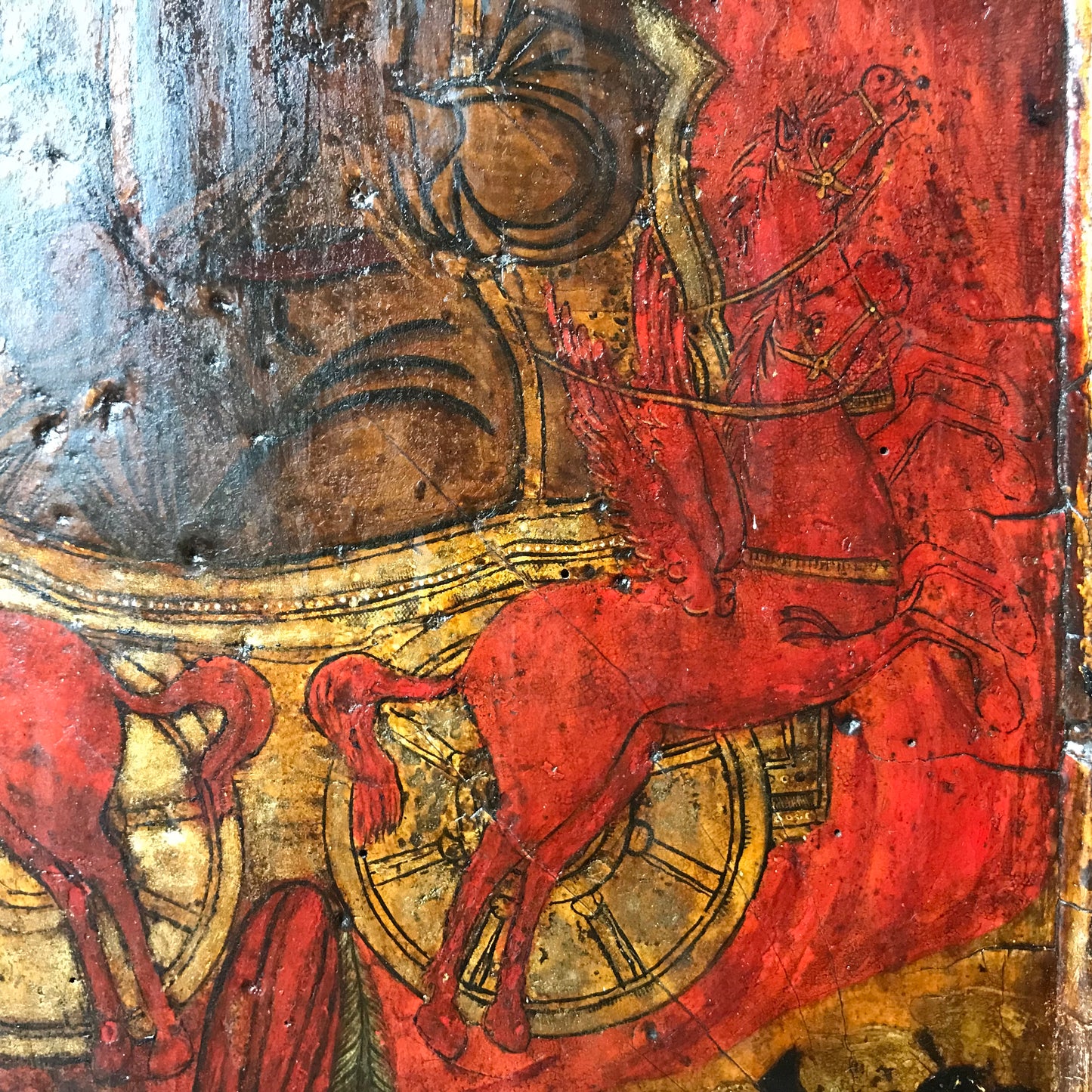 Icon Painting depicting the Fiery Ascent of the Prophet Elijah, Russian School 17th Century and later