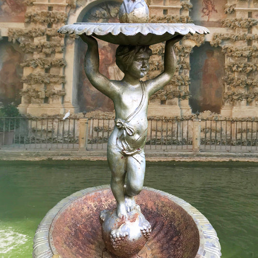 Two-Tiered Cast Iron Fountain with Bacchante Figure and Swans