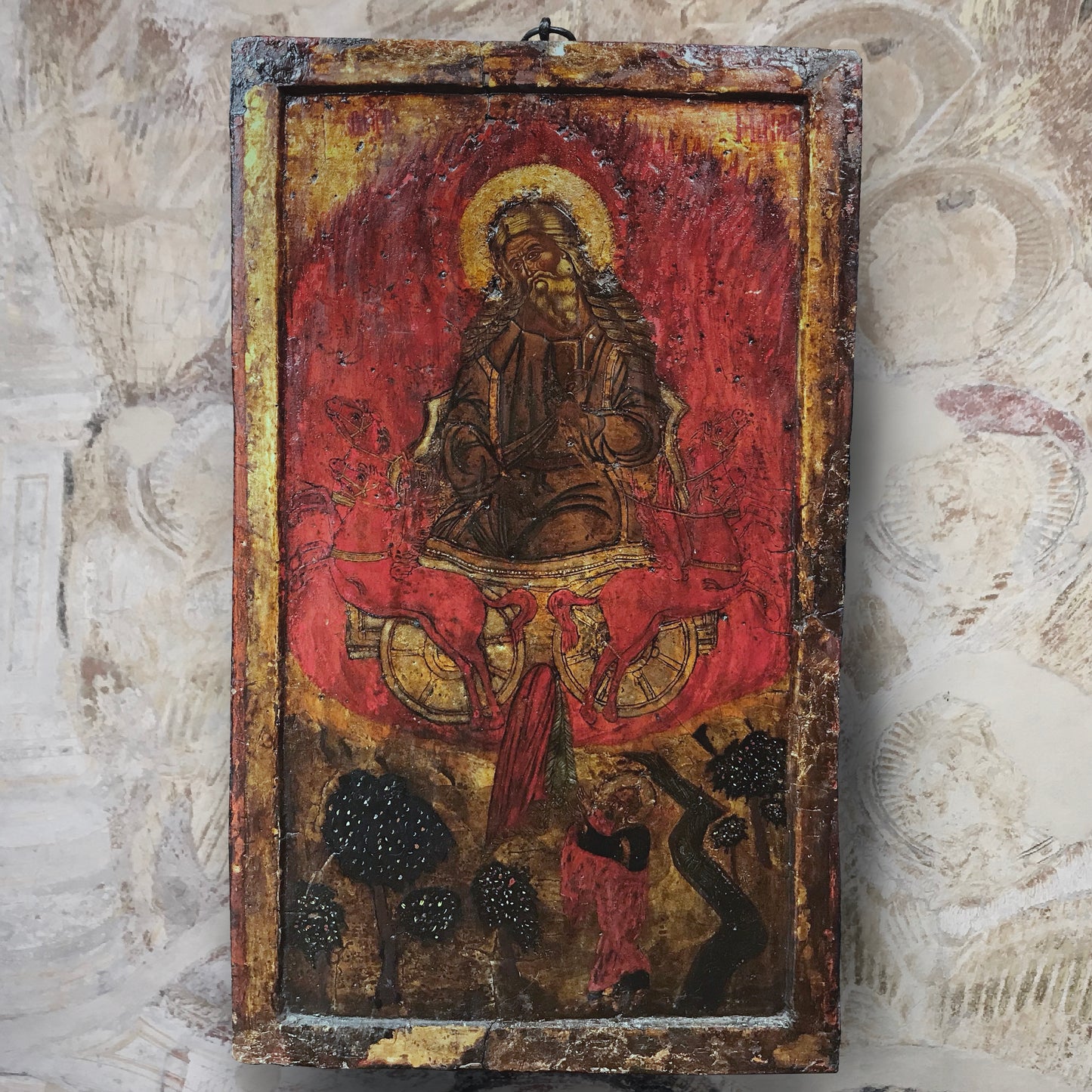 Icon Painting depicting the Fiery Ascent of the Prophet Elijah, Russian School 17th Century and later