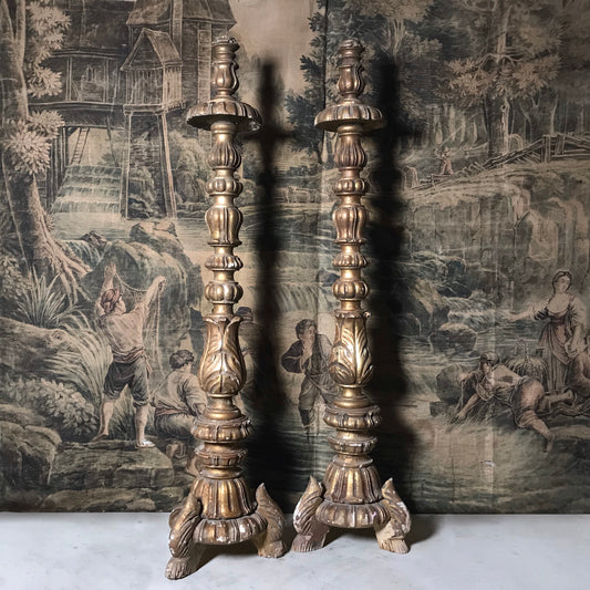 Pair of Large Floor Standing Italian Gilded Candlesticks c.1880