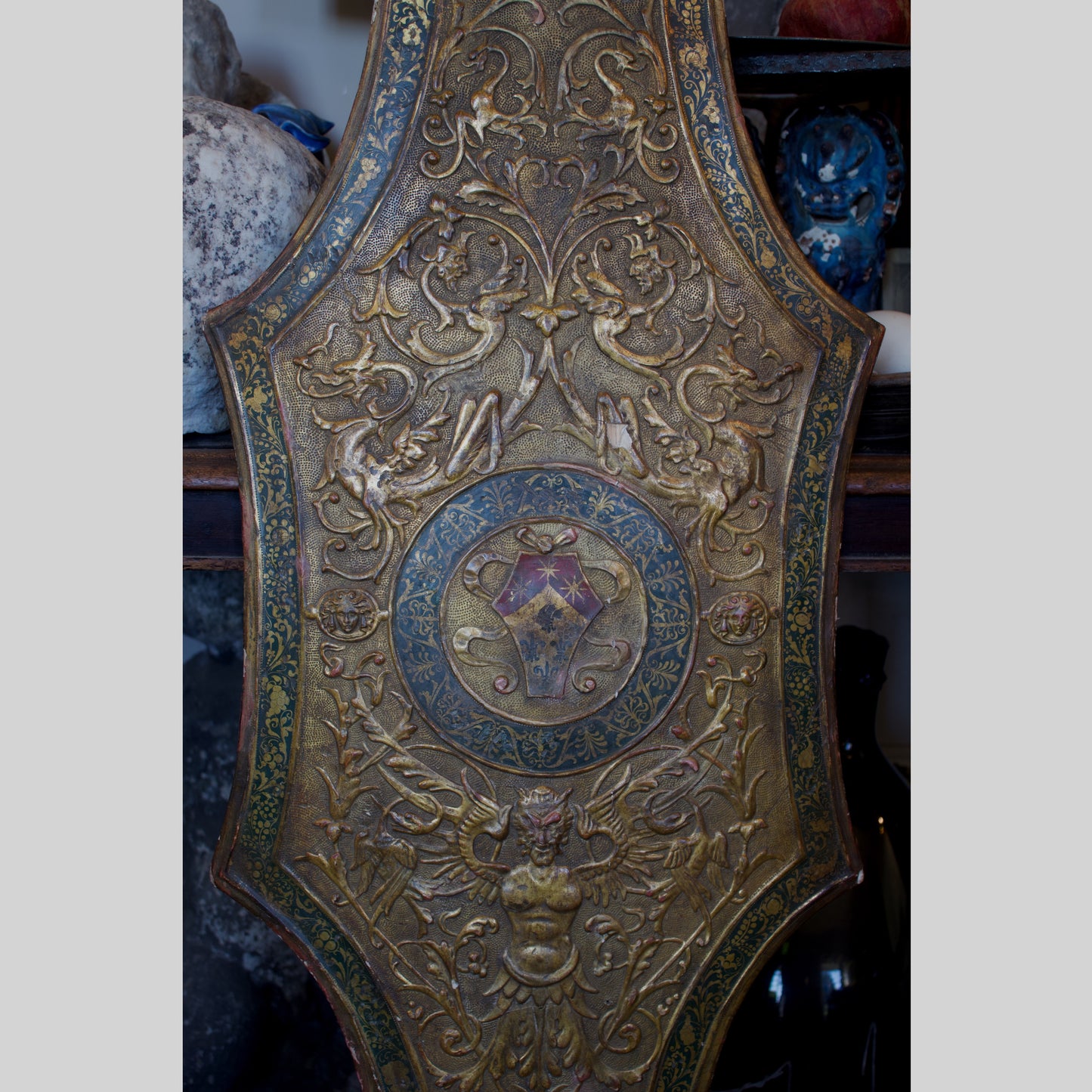 Early 19th c. Italian Renaissance Revival Pastiglia Heraldic Shield